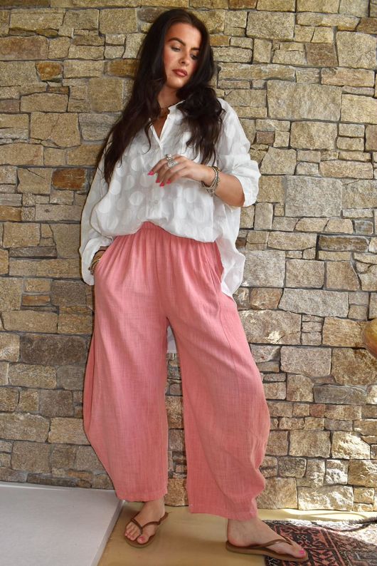 Frame Cotton Vintage Wash Barrel Pant Coral